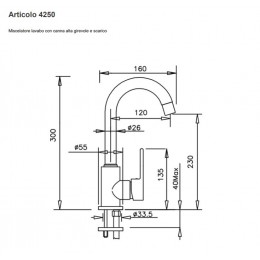 GABOLI MЇA Змішувач для раковини високий вилив без донного клапану 4251